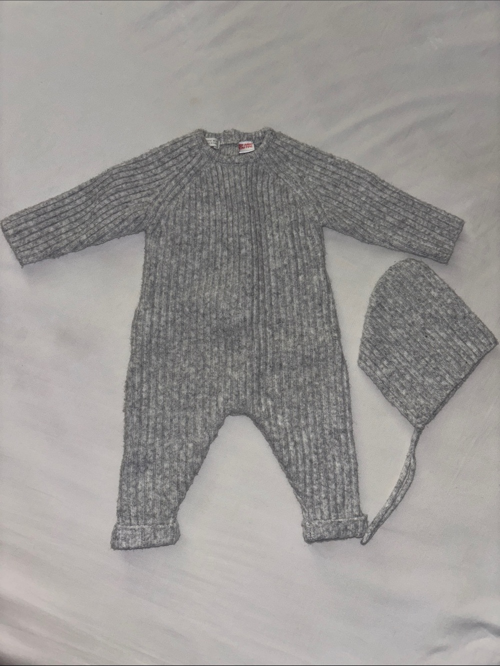 Soft Ribbed Knit One-Piece and Bonnet in Heather Gray from Zara